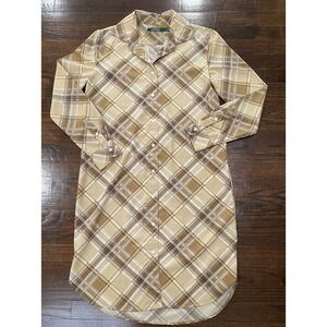 Lauren Ralph Lauren Silky Chiffon Plaid Shirt Dress 6 EUC! Button Front Neutral